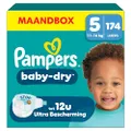 Pampers Baby-Dry Maat 5, 174 Luiers, 11kg-16kg, Tot 100% Lekvrije en Comfortabele Nacht