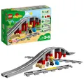 LEGO 10872 DUPLO Town Train Bridge and Tracks Toy for Kids, Building Bricks Set with Horn Sound Action Brick, Trains Rails Extension Set