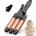 Krultang, 3 vaten voor groot, golvend voor haar, krultang, 3 vaten, Beach Waves, temperatuurinstelling, snelle opwarming, met handschoen, roségoud