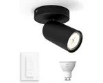 Philips Hue Pongee Opbouwspot (Zwart) - Warmwit Licht - Incl. Hue Dimmer Switch - Wandspot of Plafondspot met 1 Lichtpunt - GU10 - Hue White