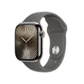 Apple Watch Series 10 (GPS + Cellular 42 mm) Smartwatch - Kast van naturel titanium - Rotsgrijs sportbandje (S/M). Conditie bijhouden, Ecg-app, always