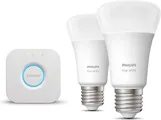 Philips Hue Starterspakket White E27 &#8211; 2 Hue LED Lampen en Bridge &#8211; Eenvoudige Installatie &#8211; Werkt met Alexa en Google Home
