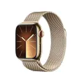 Apple Watch Series 9 [GPS + Cellular 41 mm] med boett i rostfri stålboett guld och Milanesisk loop i guld. Träningsmätare, apparna Syrenivå i blodet o