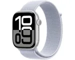 Apple Watch Series 10 - Wifi - 46mm - Zilveren Aluminium Case met Blauw Cloud Geweven Sportbandje