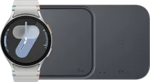 Samsung Galaxy Watch7 Silber 44 mm + Kabelloses Duo-Ladegerät