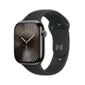 Apple Watch Series 10 (GPS + Cellular 46 mm) Smartwatch - Kast van leisteen titanium - Zwart sportbandje (M/L). Conditie bijhouden, Ecg-app, always on