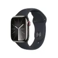 Apple Watch Series 9 (GPS + Cellular 41 mm) Smartwatch - Kast van grafietkleurig roestvrij staal - Middernacht sportbandje M/L. Conditie bijhouden, Sa
