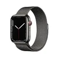 Apple Watch Series 7 (GPS + Cellular, 45mm) Smartwatch, Behuizing van roestvrij staal, grafiet, Armband Milanees grafiet Fitnesstracker, waterdicht
