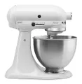 KitchenAid K45 Classic Tilt-Head 275 W Stand Mixer 4.3 Litre, White, Ten Speed 58-220 rpm, Cake Mixer with Bowl - Includes Whisk, Beater and Dough Hoo