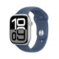 Apple Watch Series 10 GPS 46 mm Smartwatch with Silver Aluminium Case with Denim Sport Band - S/M. Fitness Tracker, ECG App, Always-On Retina Display,