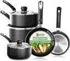 KICHLY 8-delige potten en pannen set, niet-stick keuken kookgerei set met 20cm en 28cm koekenpannen en 16cm, 18cm, 20cm steelpannen met deksels, induc