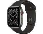 Apple Watch Series 6 GPS + Cellular, 44 mm grafiet roestvrijstalen kast met zwarte sportband