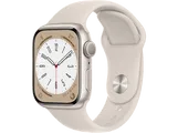 APPLE Watch Series 8 (2022), GPS, 41 mm, Caja de aluminio, Vidrio delantero Ion-X, Correa deportiva blanco estrella
