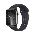 Apple Watch Series 9 (GPS + Cellular 45 mm) Smartwatch - Kast van grafietkleurig roestvrij staal - Middernacht sportbandje S/M. Conditie bijhouden, Sa