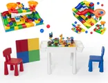 *Profi Promo* Bouwtafelset inc. 52 bouwblokken voor LEGO &amp; DUPLO &#8211; Multifunctioneel Kinderbouwtafel met 2 stoelen + 4 Opbergbakken &#8211; C