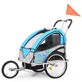 Cochecito y remolque de bicicleta vidaXL, para niños 2-en-1 Azul Gris