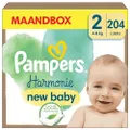 Pampers Harmonie Luiers Maat 2, 204 Luiers, 4kg-8kg, Zachte bescherming voor de huid en plantaardige ingrediënten in contact met de huid van de baby, 