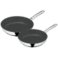 WMF Devil 741609990 Koekenpannenset 2-delig (24/28 cm), Keramische coating, TransTherm universele bodem, Cromargan RVS, Holle handgrepen, Brede schenk