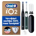 Oral-B iO 2 DUO Night Black en Forest Green Elektrische Tandenborstels, 2 Opzetborstel, 1 Reisetui, 1 Reisopzetborstelhouder, Ontworpen door Braun