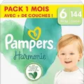 Pampers Harmonie, maat 6, 144 luiers, 13 kg, zachte bescherming voor de huid, plantaardige ingrediënten in contact met de huid van de baby, met recycl