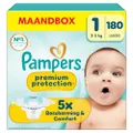 Pampers Premium Protection Maat 1, 180 Luiers, 2kg-5kg, Dubbele Bescherming voor de Huid en Tegen Lekken