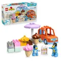 LEGO DUPLO Bluey: Ice Cream Trip with Bluey - Educational Motor Skills Toy for Toddlers, with a Toy Car and Ice Cream Stand, plus 2 Figures incl. Band