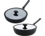 BK Enjoy Pannenset - Wokpan & Hapjespan met deksel 28cm - PFAS vrij - zwart - koelgrepen - ovenbestendig tot 160°