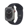 Apple Watch Series 8 (GPS + Cellular, 45mm) Smartwatch con cassa in acciaio inossidabile color grafite con Cinturino Sport color mezzanotte - Regular.