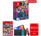 NINTENDO Switch OLED with Mario Kart 8 Deluxe &amp; Switch Online 3 Month Membership Bundle, Red,Blue