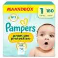 Pampers Premium Protection Maat 1, 180 Luiers, 2kg-5kg, Dubbele Bescherming voor de Huid en Tegen Lekken