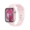 Apple Watch Series 9 [GPS 45 mm] med boett i aluminium rosa och Sportband i ljusrosa – M/L. Träningsmätare, apparna Syrenivå i blodet och EKG, Retina-