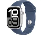 Apple Watch Series 10 - Wifi - 42mm - Zilverkleurig Aluminium Case met Denim Sportbandje - S/M