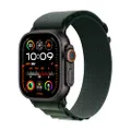 Apple Watch Ultra 2 (GPS + Cellular 49 mm) Smartwatch, Sportuhr mit Titangehäuse in Schwarz und Alpine Loop in Dunkelgrün (Medium). Fitnesstracker, pr