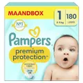 Pampers Premium Protection Maat 1, Luiers 180 Luiers, 2kg - 5kg, Dubbele Bescherming: Voor De Huid En Tegen Lekken, Maandbox