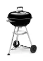 Weber Compact Kettle Holzkohlegrill, Ø 47cm Grillfäche, BBQ Grill mit porzellanemaillierten Deckel & Kessel, Dreibein-Ständer & Räder, verchromter Gri