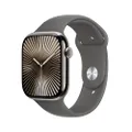 Apple Watch Series 10 (GPS + Cellular 46 mm) Smartwatch - Kast van naturel titanium - Rotsgrijs sportbandje (S/M). Conditie bijhouden, Ecg-app, always