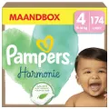 Pampers Maat 4 Luiers (9-14 kg), Harmonie, 174 Luiers, Maandbox, Zachte Bescherming Voor De Huid En Plantaardige Bestanddelen