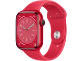 APPLE Watch Series 8 (2022), GPS, 45 mm, Caja de aluminio, Vidrio delantero Ion-X, Correa deportiva (PRODUCT)RED