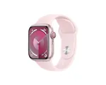 Apple Watch Series 9 (GPS 41 mm) Smartwatch - Kast van roze aluminium - Lichtroze sportbandje S/M. Conditie bijhouden, Saturatie-app en Ecg-app, Alway