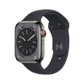 Apple Watch Series 8 (GPS + Cellular 45mm) Smart watch - Graphite Stainless Steel Case with Midnight Sport Band - Regular. Fitness Tracker, Blood Oxyg