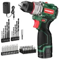 HYCHIKA Akku Bohrmaschine, Bürstloser Akkuschrauber 45Nm Max, mit 23+1 Drehmomentstufen, 53pcs Zubehör, 2-Gang, LED-Licht, 1500mAh Akku Bohrer für Hau