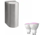 Philips Hue Nightingale Wandlamp voor Buiten Up & Down (Roestvrij Staal) - Buitenlamp - GU10 - Wit en Gekleurd Licht - Hue White and Color Ambiance