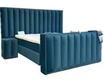 BedNL – Boxspring - luxe Veluwe met voetbord tv lift systeem– 160x200 - Compleet Velvet Blauw kleur