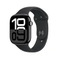 Apple Watch Series 10 (GPS + Cellular 46 mm) Smartwatch mit Aluminiumgehäuse in Diamantschwarz und Sportarmband in Schwarz (M/L) (Generalüberholt)