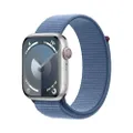 Apple Watch Series 9 (GPS + Cellular 45 mm) Smartwatch - Kast van zilver aluminium - Winterblauw geweven sportbandje. Conditie bijhouden, Saturatie-ap