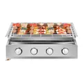 HUOMMGS 4 Flammiger Gasgrill BBQ Tischgrill Außenbereich Gasgrills Tragbar Kleiner Gasgrill mit 56 x 23cm Kochfläche und 4 Stahlplatten Edelstahl Gasb
