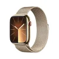 Apple Watch Series 9 [GPS + Cellular 45mm] Smartwatch with Gold Stainless steel Case with Gold Milanese Loop One Size. Fitness Tracker, Blood Oxygen &