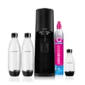 SodaStream Wassersprudler Terra Black Value Pack x3 mit 2 1 l und 1 Flasche à 1/2 l spülmaschinenfest und 1 Quick Connect Zylinder, Acryl, Schwarze Er