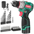 HYCHIKA Akku Bohrmaschine, Bürstloser Akkuschrauber 45Nm Max, mit 23+1 Drehmomentstufen, 53pcs Zubehör, 2-Gang, LED-Licht, 1500mAh Akku Bohrer für Hau