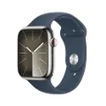 Apple Watch Series 9 GPS + Cellular 45mm Smartwatch con cassa in acciaio inossidabile color argento e Cinturino Sport blu tempesta - S/M. Fitness trac